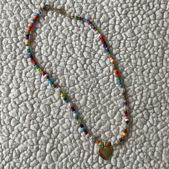 COLORFUL BEADED GOLD HEART CHOKER - Picture 2 of 3